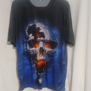 Men's Black and Blue Graphic Skull T-Shirt